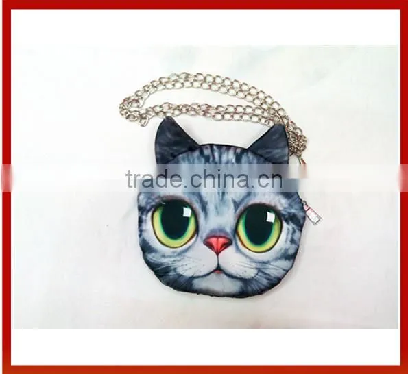 Wholesale 3D Animal Cat Face Chain Shoulder Bag/3D Cat Face Printing Knapsacks/ 3D Animals Handbags For Women