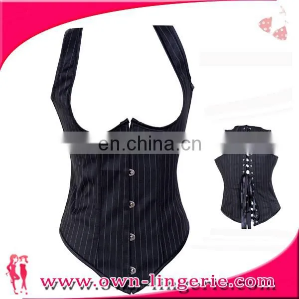 wholesale No cup corset black stripe waist training corsets