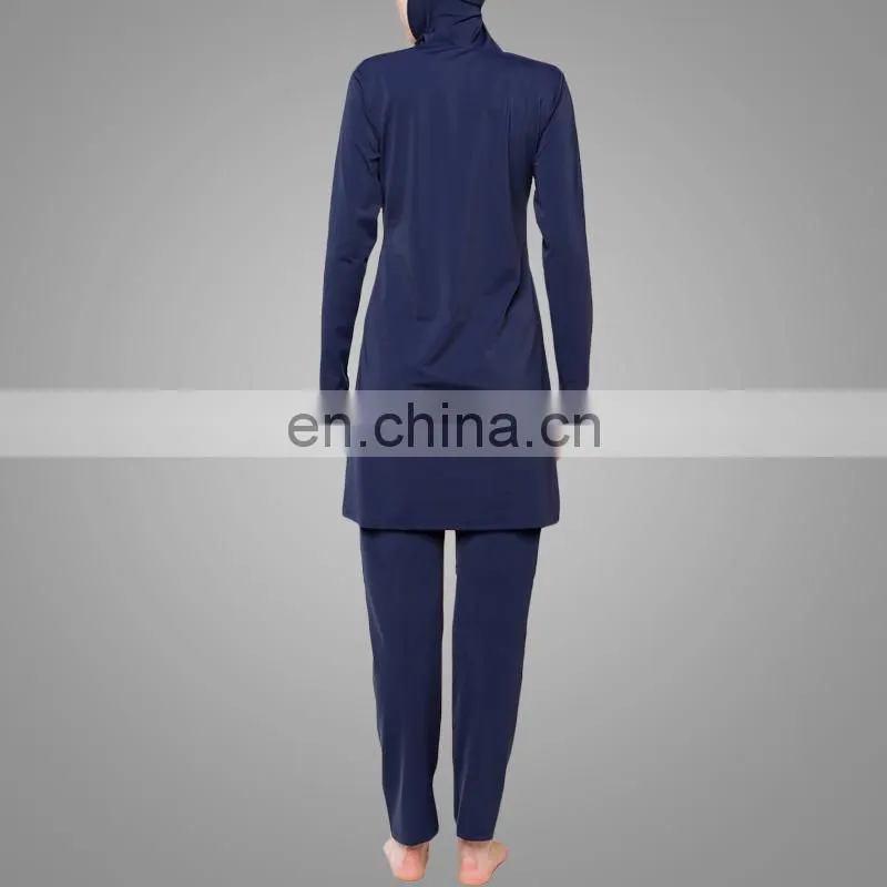 Modest Muslim Women Full Cover Swimwear Navy Embroidered Swimsuit