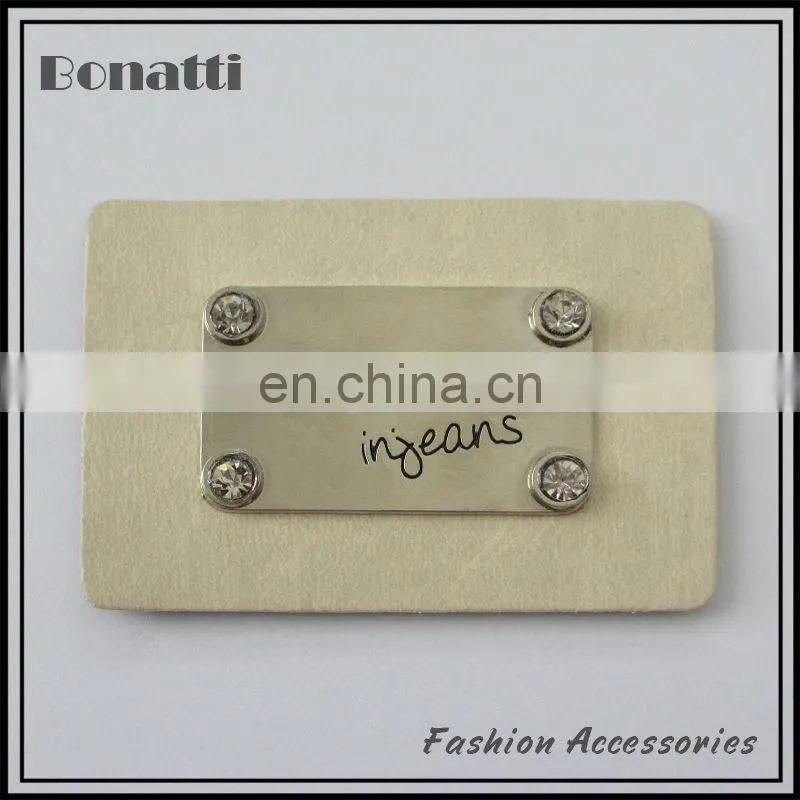 leather metal labels pu patches with rhinestone for jeans