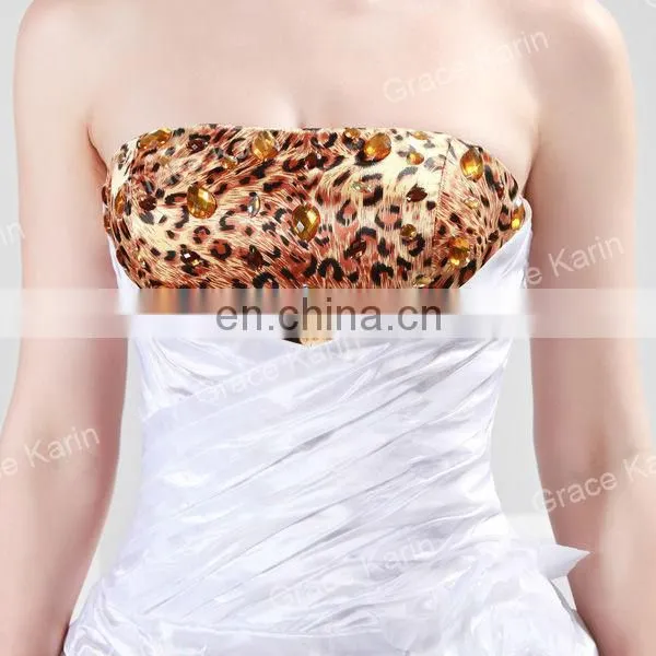 Short Front Long Back Evening Prom Party Dress Fashion Lastest White & Leopard Strapless Cocktail dress CL4468