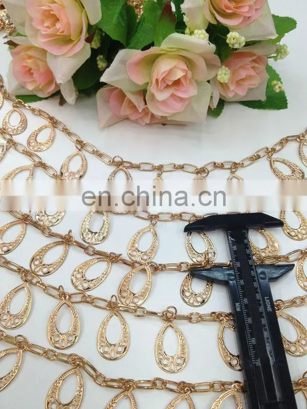 hot sell drop crystal gold color metal chain trimming sew on clothing bags or shoes garment accessories
