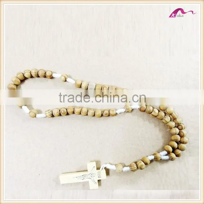 Lasted Imitation Long Wood Jesus Beaded Necklace Jewelry