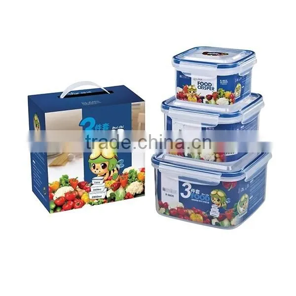 3 pcs Square Plastic Food Storage Set with color box