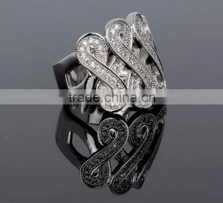 Luxury Design Jewelry Quality Zircon Crystal Pave Setting 8 Shape Party Ring