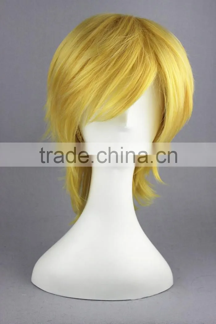 High Quality 35cm Short Straight VocAloid LEN wig Blonde Synthetic Anime Wig Cosplay Hair Wigs Party Wig