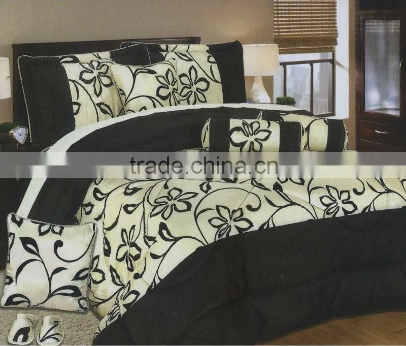 flower pattern flocked polyester duvet comforter set