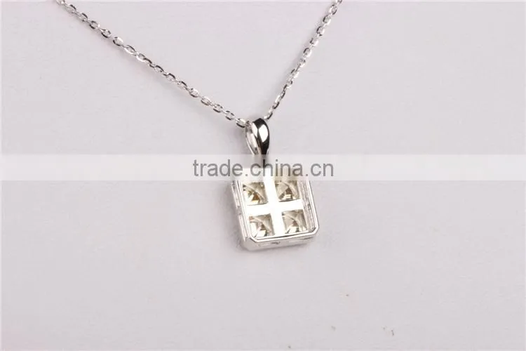 square set yellow zircon silver pendant nacklace