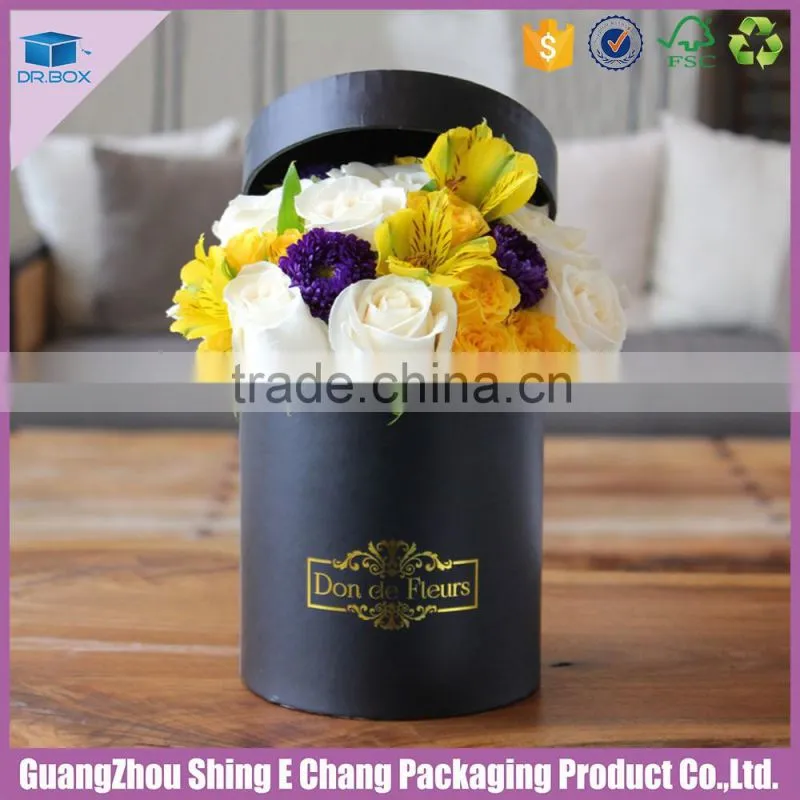 Factory Making Fancy custom logo black color round flower boxes