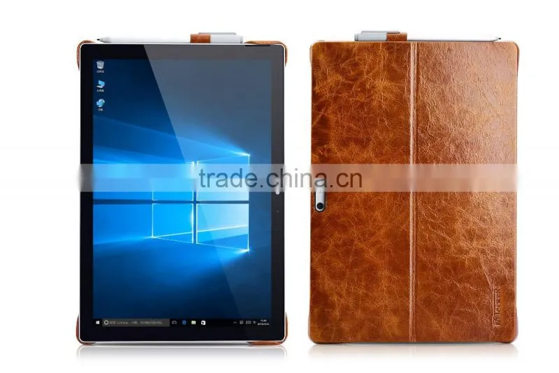 Icarer Vintage Series Luxury Genuine Leather Back cover for Surface Pro 4 Oil wax grain holder leather case for surface pro 4r