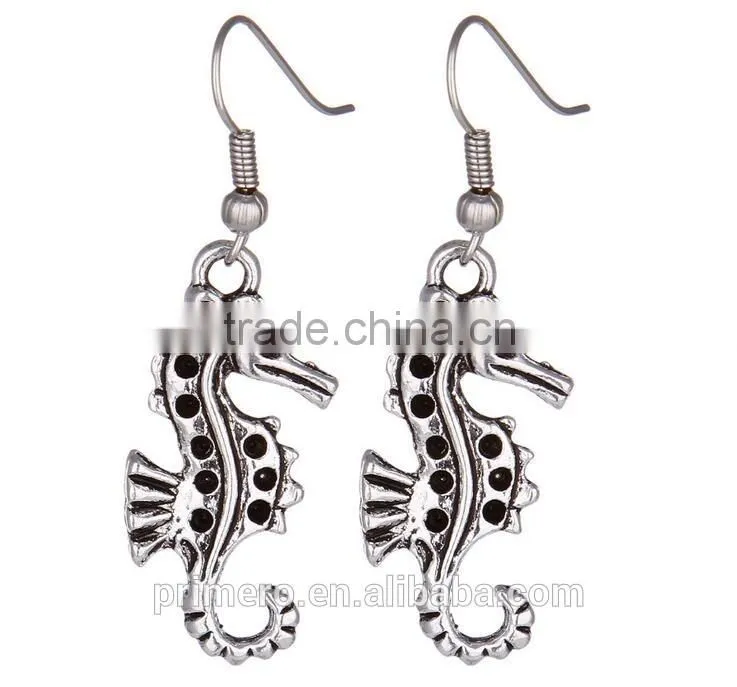 Vintage Silver Animal Dragonfly Elephant Skull Cross Heart Clover Multi-Style Earring