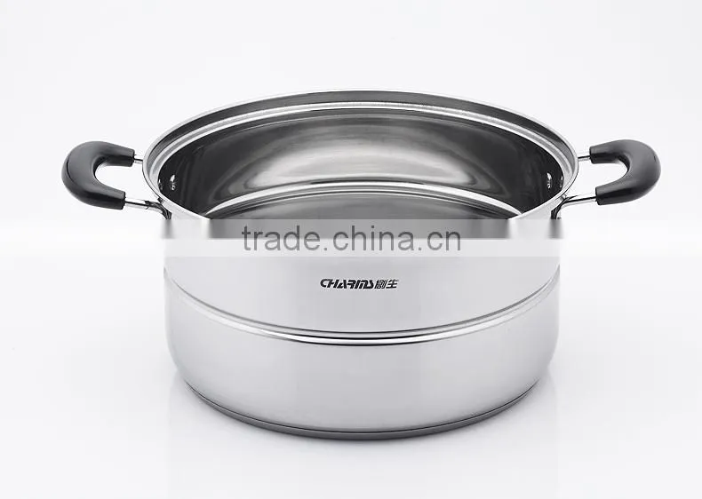Stainless steel steam cooker with Tri-tier rubber handle cookware set