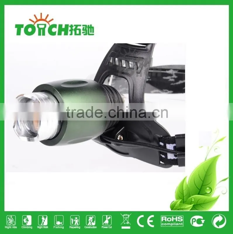 Green color rotate focus LED headlamp zoom light with attack head aluminum alloy metal LED headlights