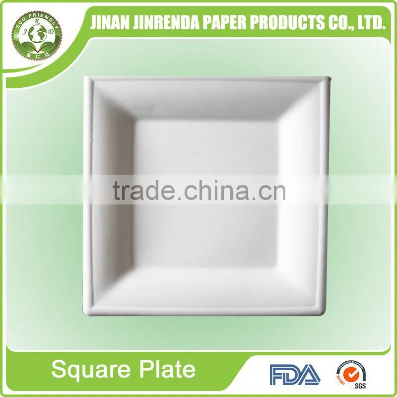 Disposable party 6 inch paper square plates with sugarcane