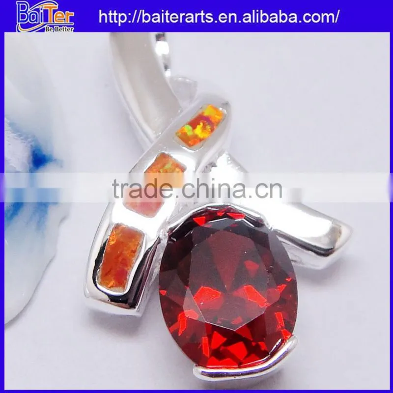 Custom Lab Created Double Heart 925 Sterling Silver Red Fire Opal Pendant Wholesale