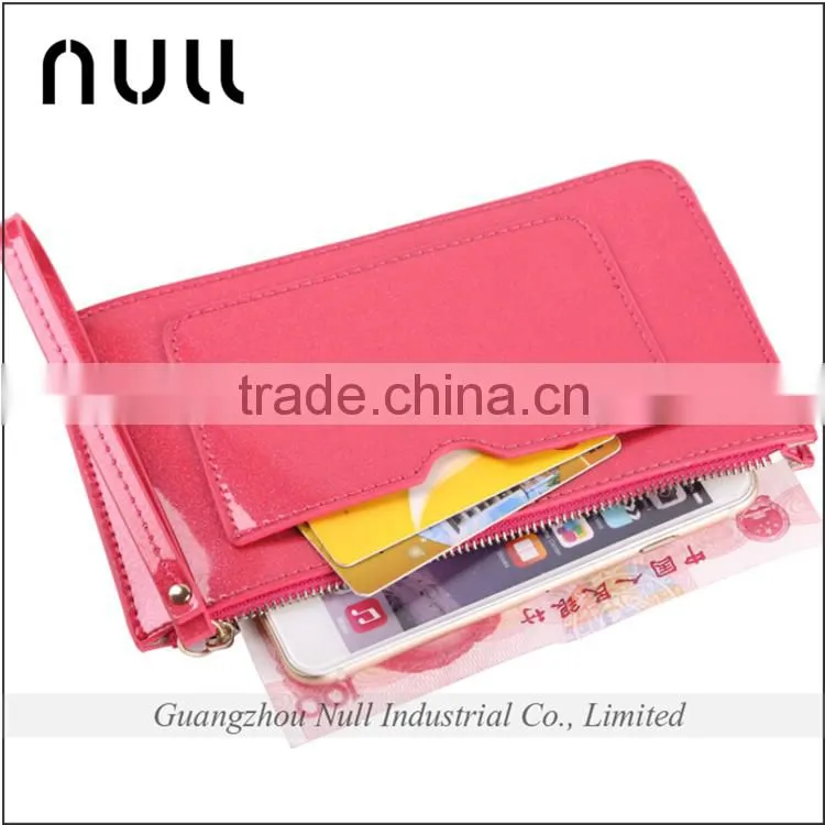 Hot Selling Candy Colorful Patent Leather Outside Pocket Zipper PU Wallet for Girl