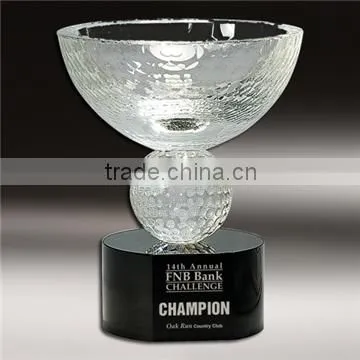 Wholesale clear bowl shape crystal sport trophy cup with black base for prize memento