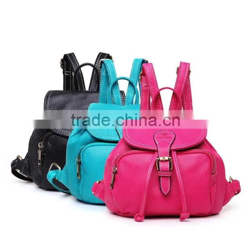 Dongguan factory sell directly simple small size real leather ladies backpack
