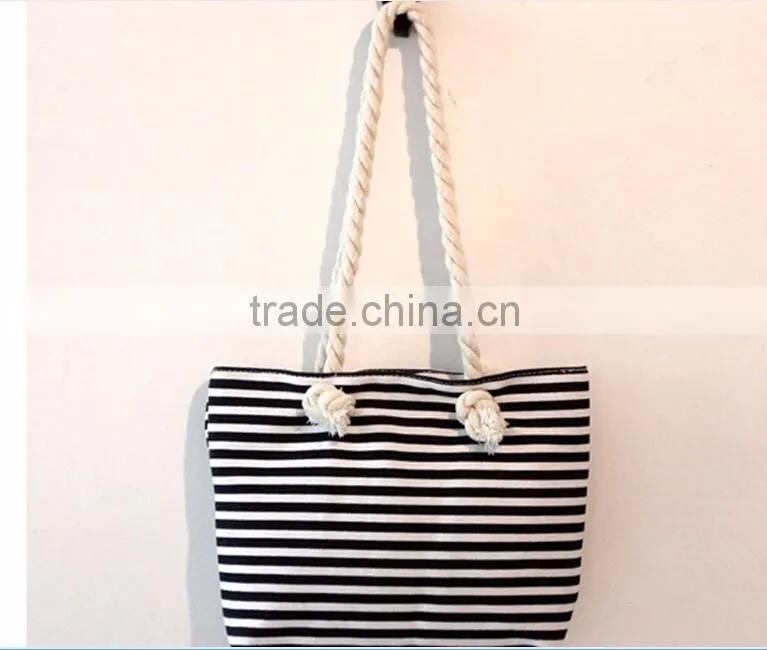 Fashion design stripe beach bag with zipper