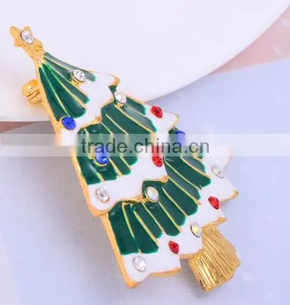 Vintage X'mas Palm Tree With Multicolor Rhinestone Snow Gold Brooch