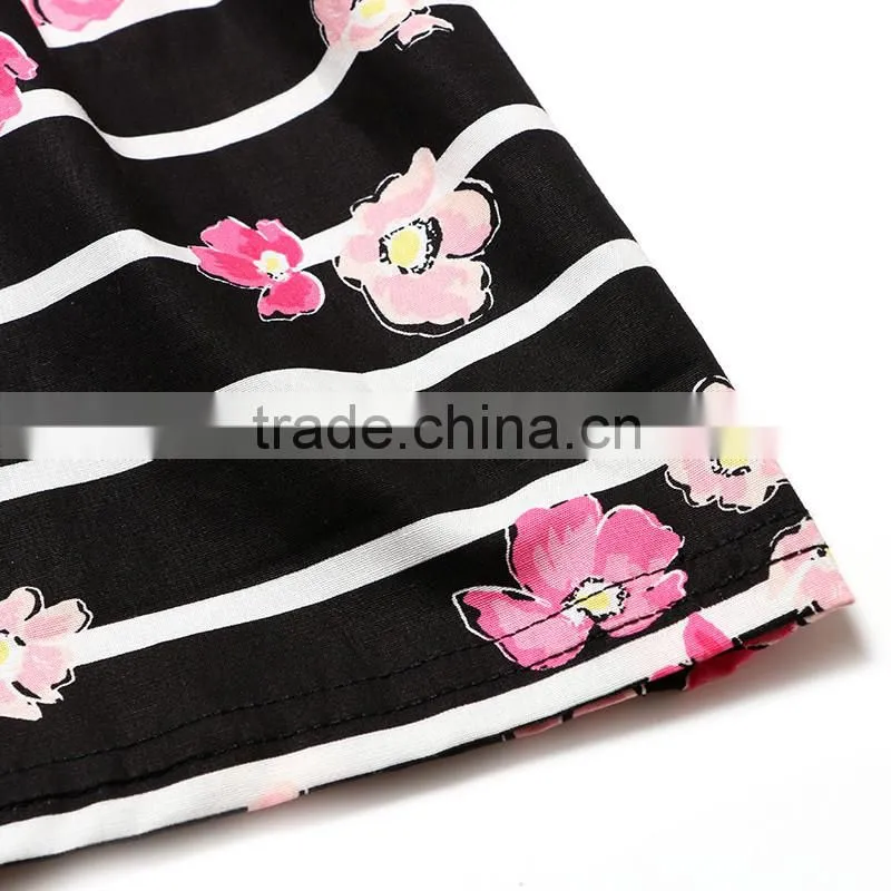 beautiful striped black dress pink flower printed with yellow spot frocks design wedding party dresses for baby girls