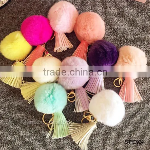 10cm Rabbit Fur Heart Shape Ball PomPom Cell Phone Car Fur Key Chain