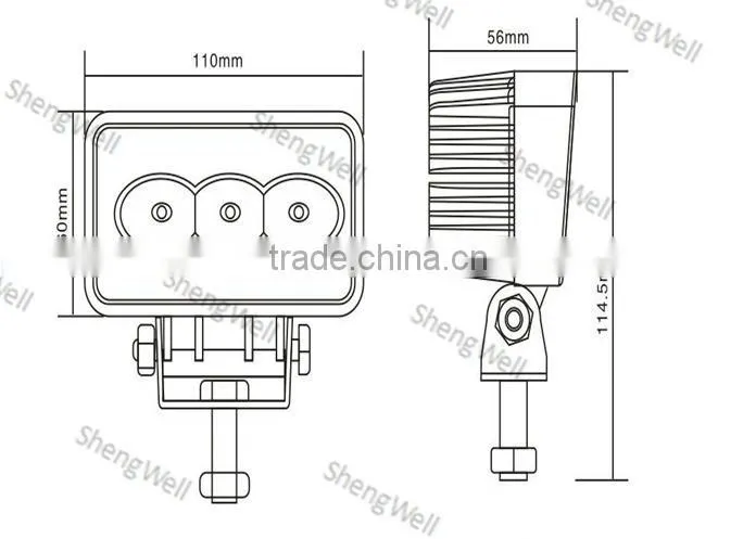 3.5" 9--32V Rectangle 9w LED work light IP67 ShengWell auto factory offroad led work light led working light