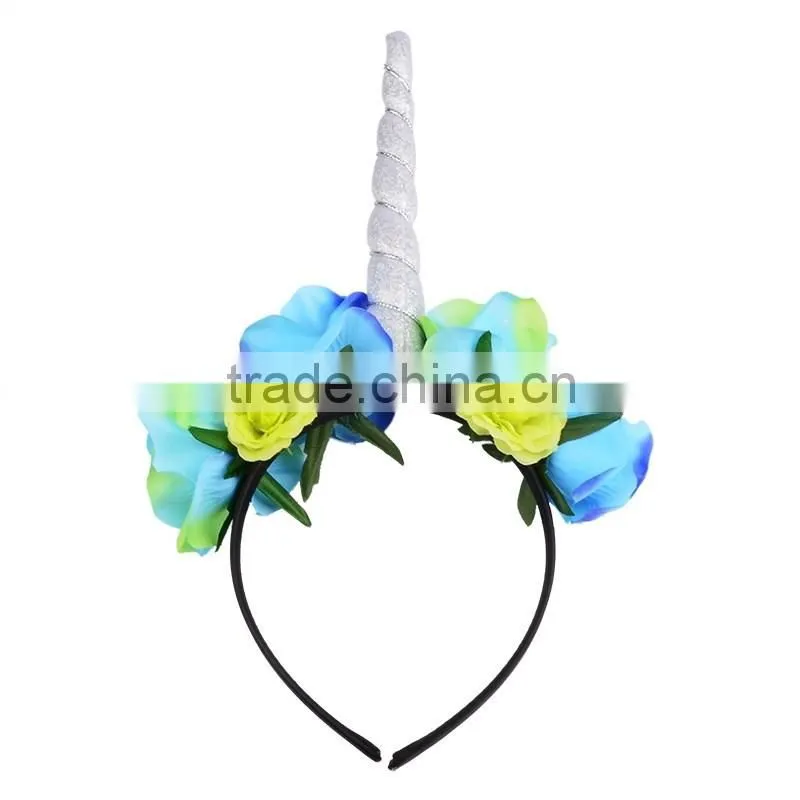 Hot Selling Premium Handmade flower wreath Coloring Floral Unicorn Costume Party Halloween unicorn flower crown
