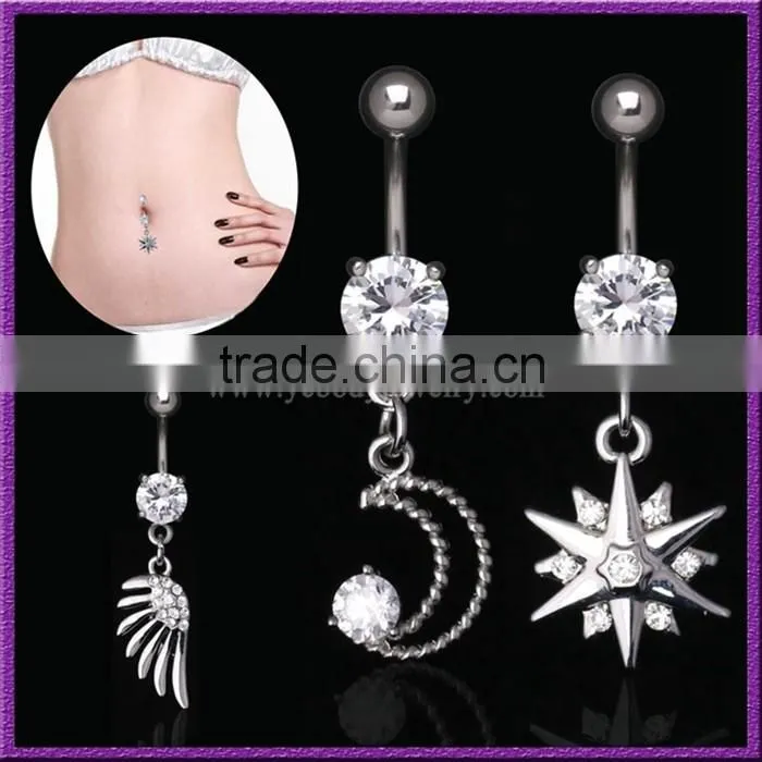 Yiwu Factory Fashion Gold Plated Natural Blue Opal Belly Ring