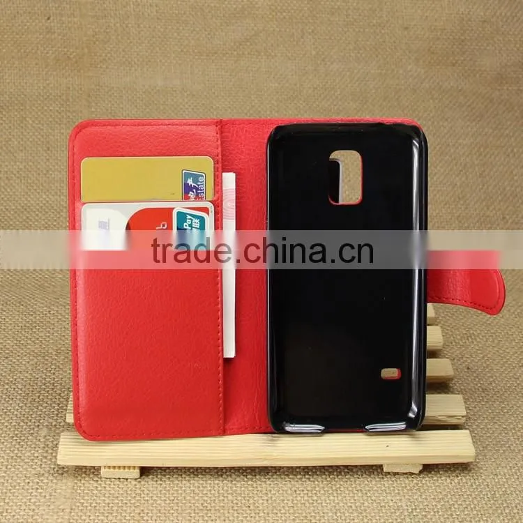 Factory Price Lichee Leather Pouch Wallet Case Folio Stand Cover For Samsung Galaxy S5 mini