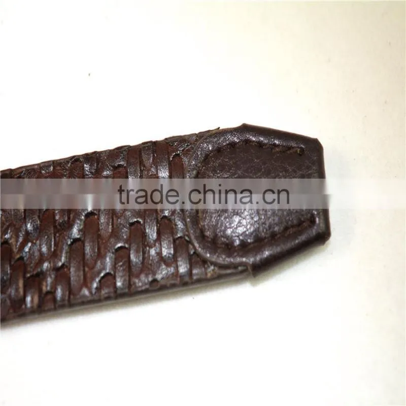 fashion PU fake leather with Grid lines pattern and pin buckle belt