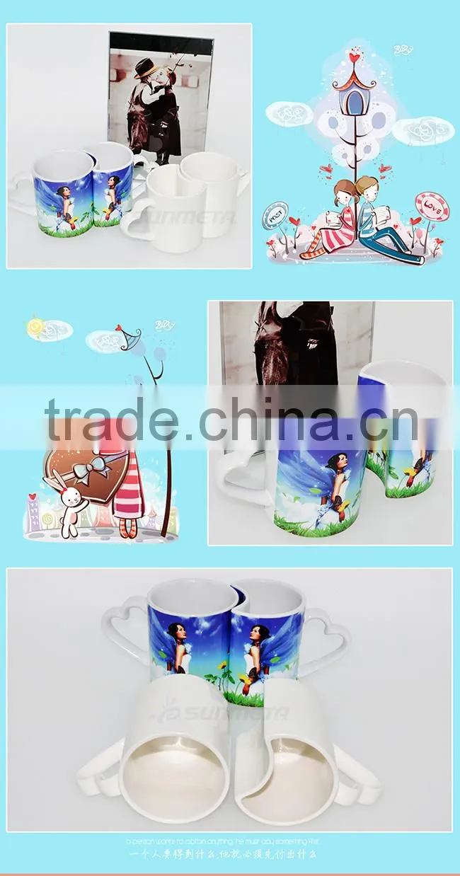 heart shape ceramic couple mug,wholesale white couple mug