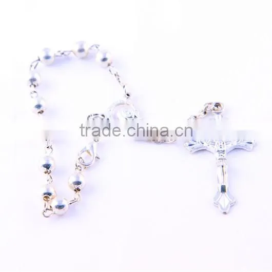 Round Silver Bead Catholic Rosary