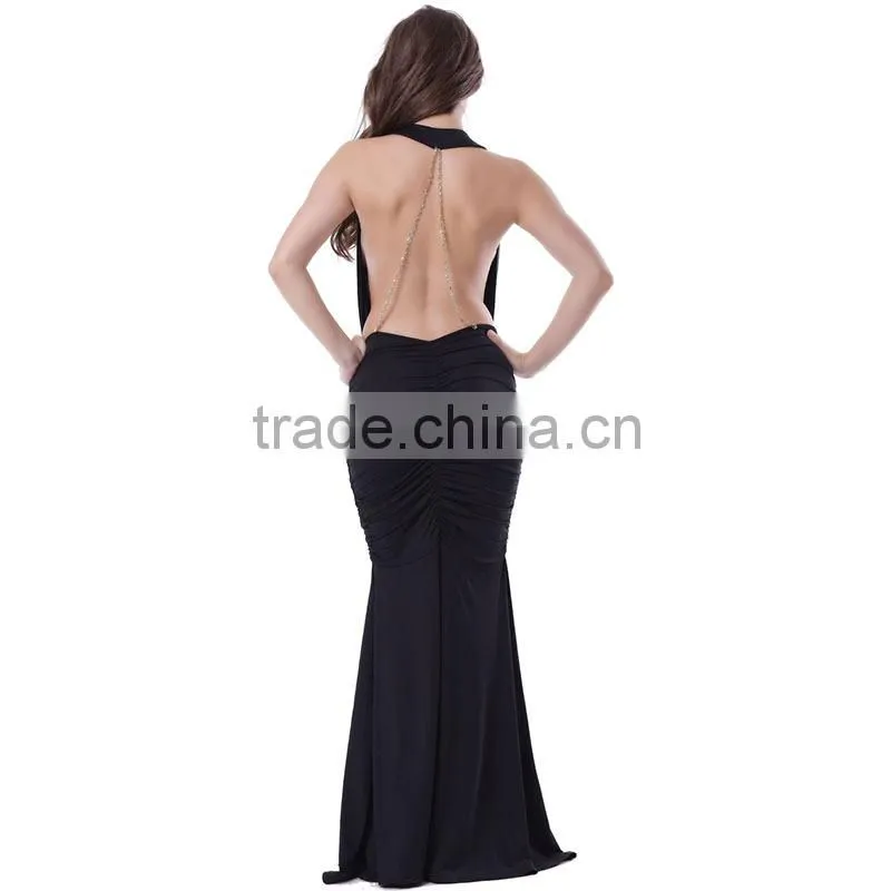 Hot!! High quality with wholsale price best selling long scoop neck two tone evening dress