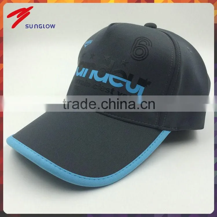 Cutomized rubber print black 5 panel baseball sports cap