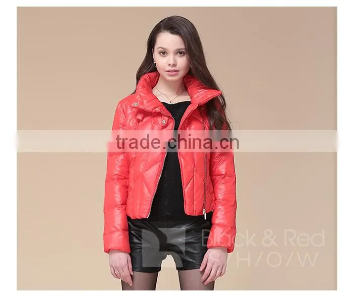 Lady's High Quality Short Style With Windproof Collar And Inclined Zipper Design Red Down Jacket/Women Jacket/Duck Down Jacket