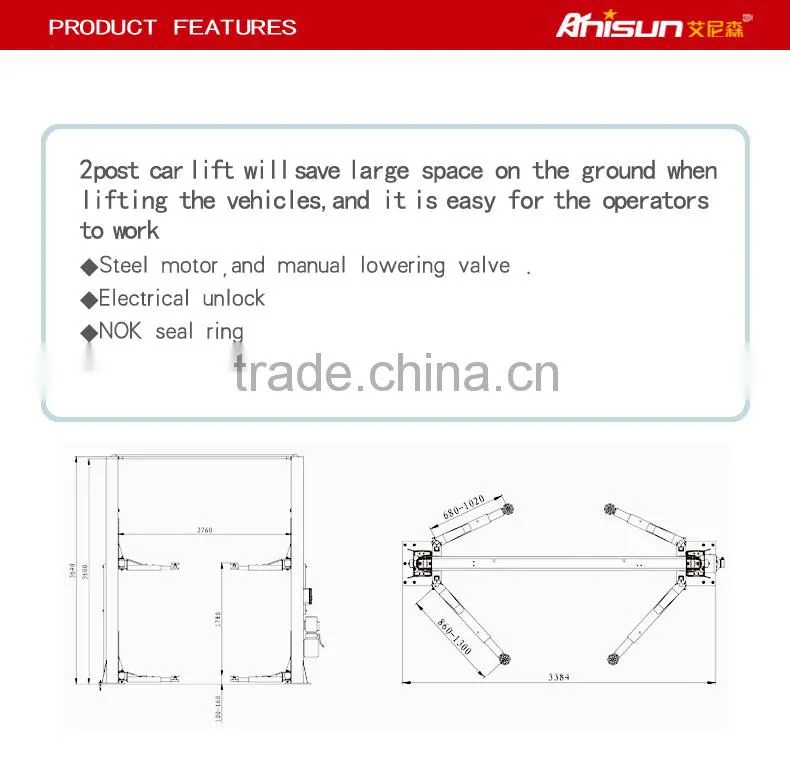 two post hydraulic cylinder frame car lift , clear floor car lift,3500kg