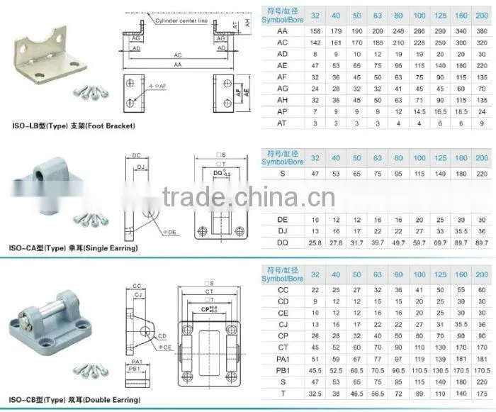 Pneumatic Single Earring ISO6431 Standard Air Cylinder Accessory