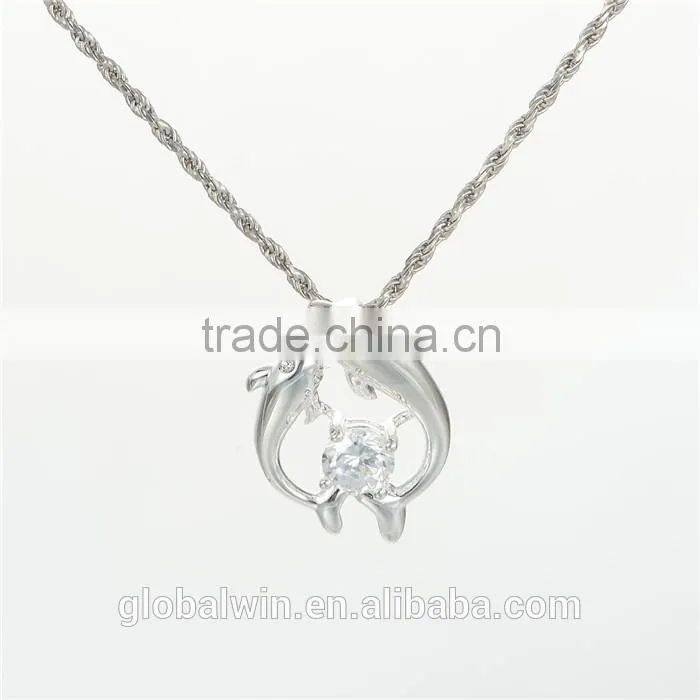 S925 Sterling Silver Lovely Animel Dolphins Crystal Pendant For Necklace
