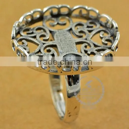 19*23mm 925 sterling silver antiqued silver vintage style oval carve patterns bezel ring base blank DIY findings 1223076