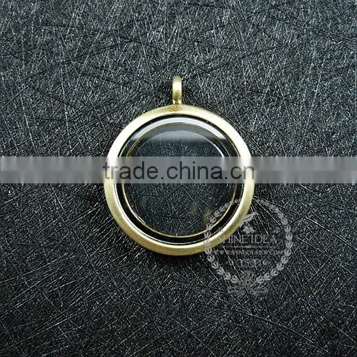 30mm Bronze vintage style alloy round photo locket vintage style fold photo locket pendant charm 1111049