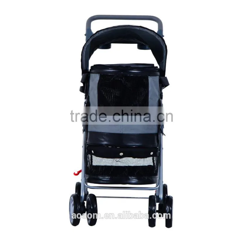 Pawhut Gray 4 Wheels Pet Stroller Awning Trolley Pushchair Carrier Dog Cat Foldable Buggy