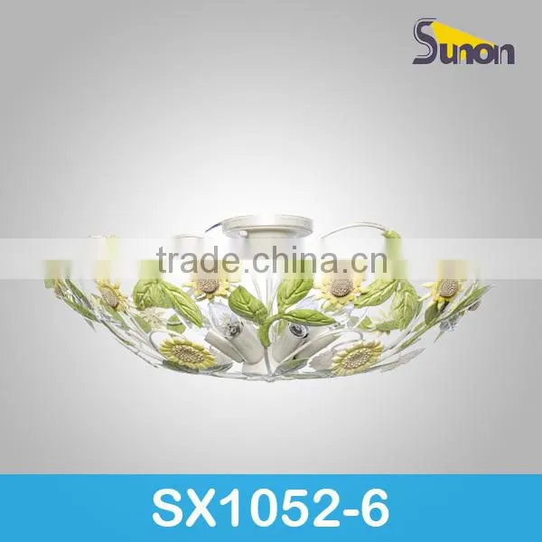 6 lights wrought iron decorative sunflower classic ceiling fan lamp