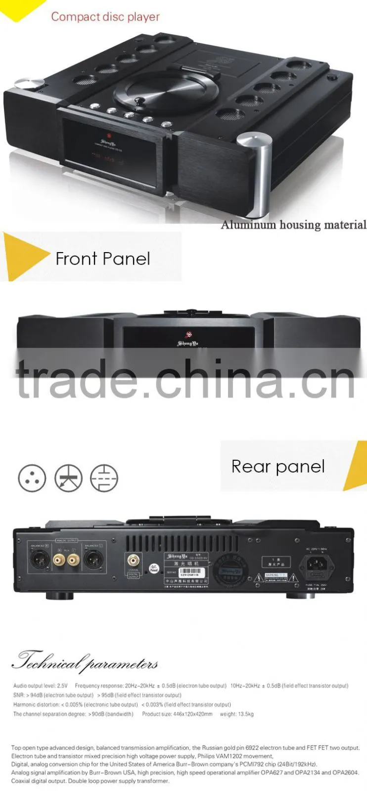 Top open type advanced design balanced transmission amplificationcompact disc player