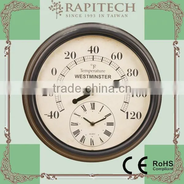 2 in 1 Polyresin Garden Clock and Thermometer