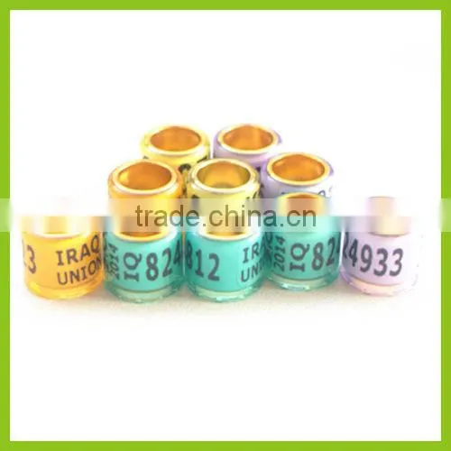 2015 Top Sale New Styple Golden Aluminium Pet 8mm Rings For Pigeon WithYellow Color