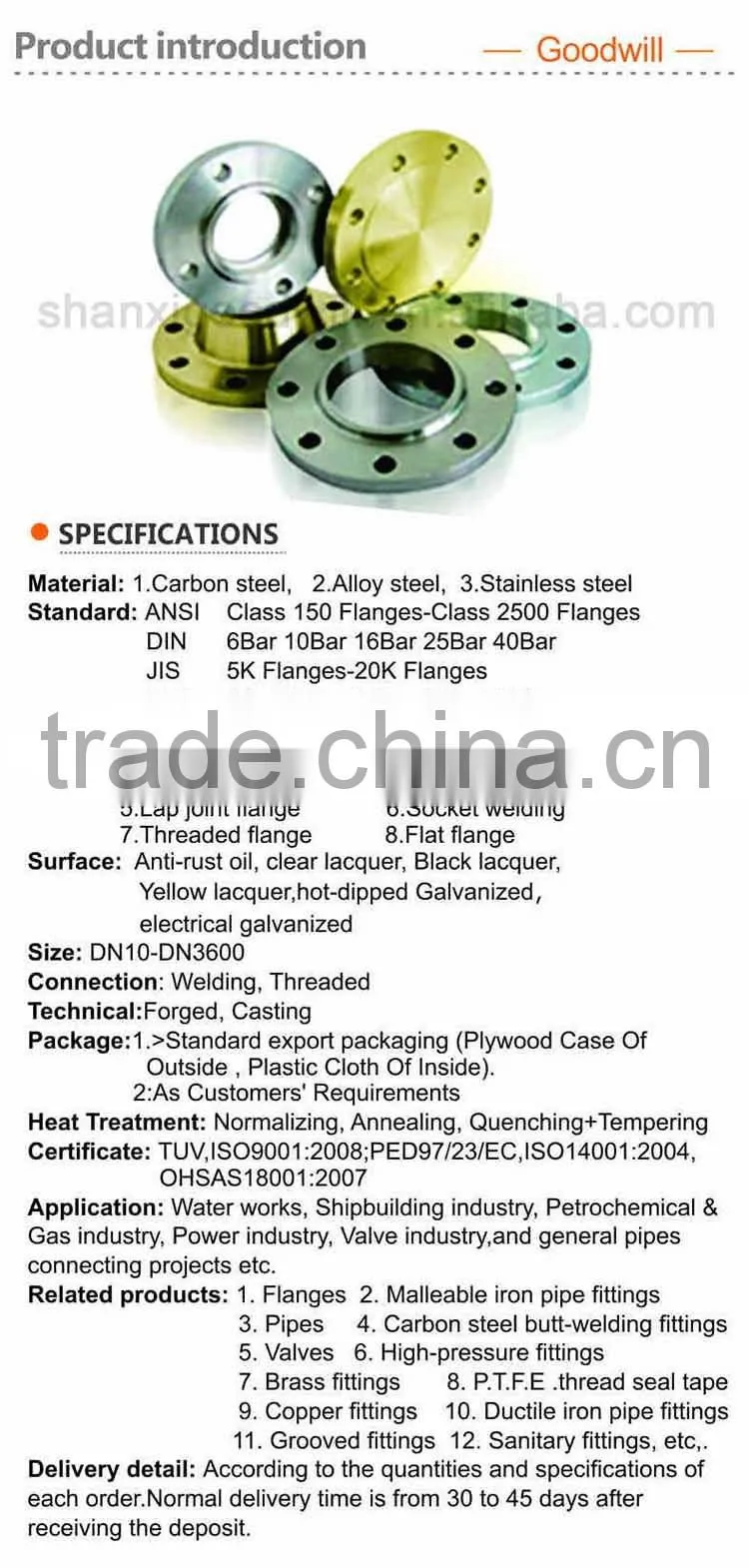 ANSI/JIS/DIN 2500 class forged flat flange