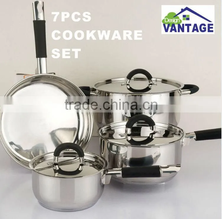 New arrival classical design 7pcs stainless steel well equipped kitchen cookware