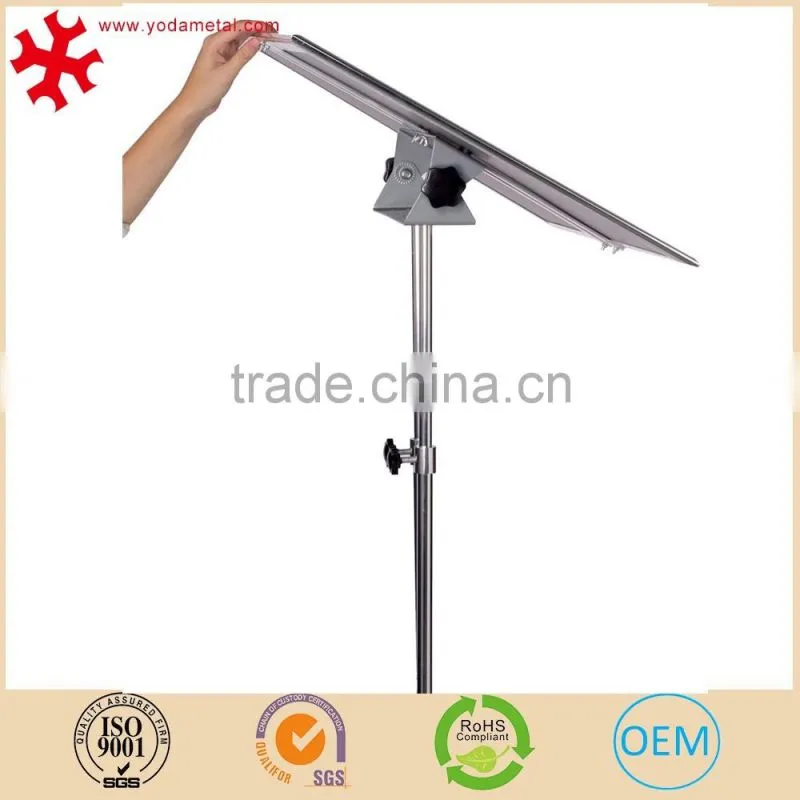 Adjustable height tilting metal poster display stand with snap frame