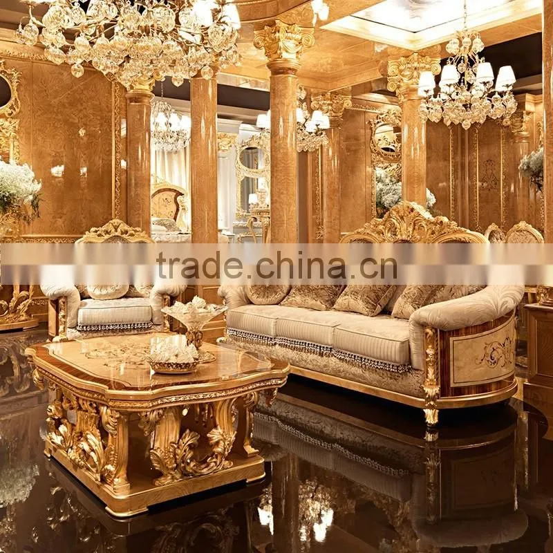 Momoda super fancy luxuious antique solid wood Italian Baroque elegant European style french full set matched golden bedroom set